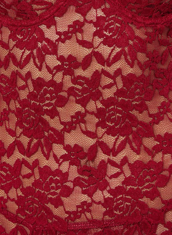 Styli Burgundy Floral Lace Wired Fitted Slip With Brief - Image 2
