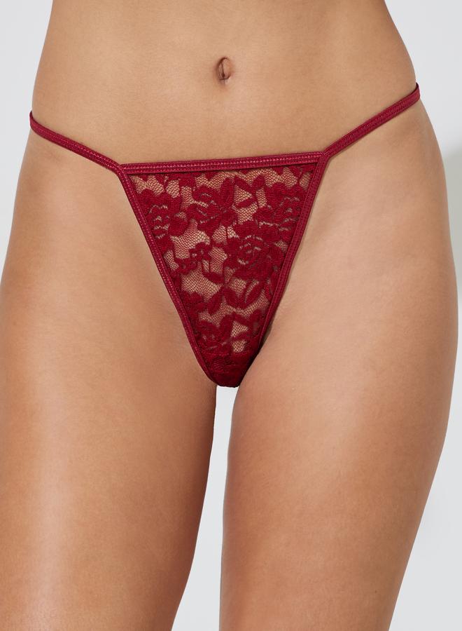 Styli Burgundy Floral Lace Wired Fitted Slip With Brief - Image 3