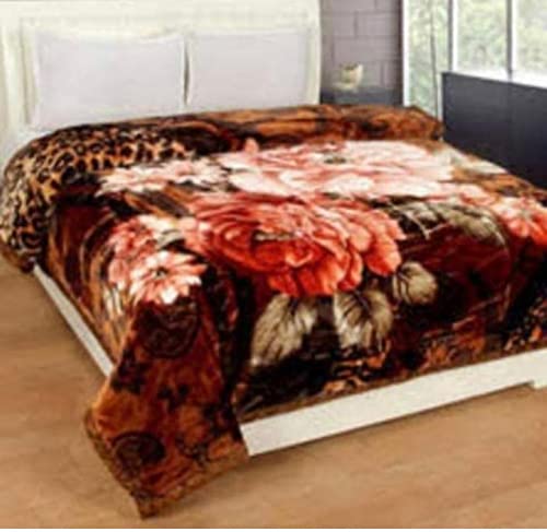 OMAJA HOME OMAJA HOME Mink Reversible Double Ply Floral Design Double Bed Embossed Blanket for Heavy Winter with a Fancy Bag Packing Multicolor Pack of 1 