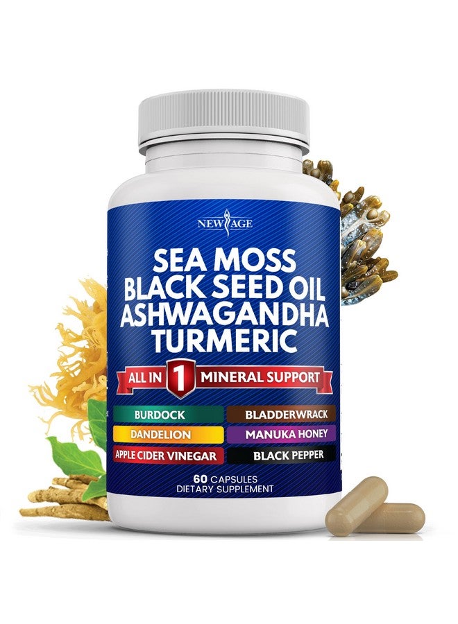 NEW AGE Sea Moss Black Seed Oil Ashwagandha Turmeric Bladderwrack Burdock - with Manuka, Honey Dandelion, ACV Black Pepper Gluten Free - Image 1