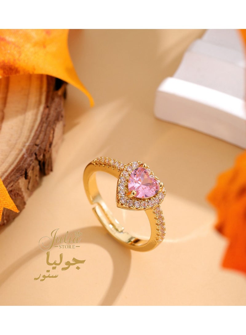 Julia Store 18K Gold Plated Halo Heart Engagement Rings for Women, Free Sire 2CT Pink Cubic Zirconia Heart Wedding Ring Anniversary Valentine's Day Gifts  - Image 4