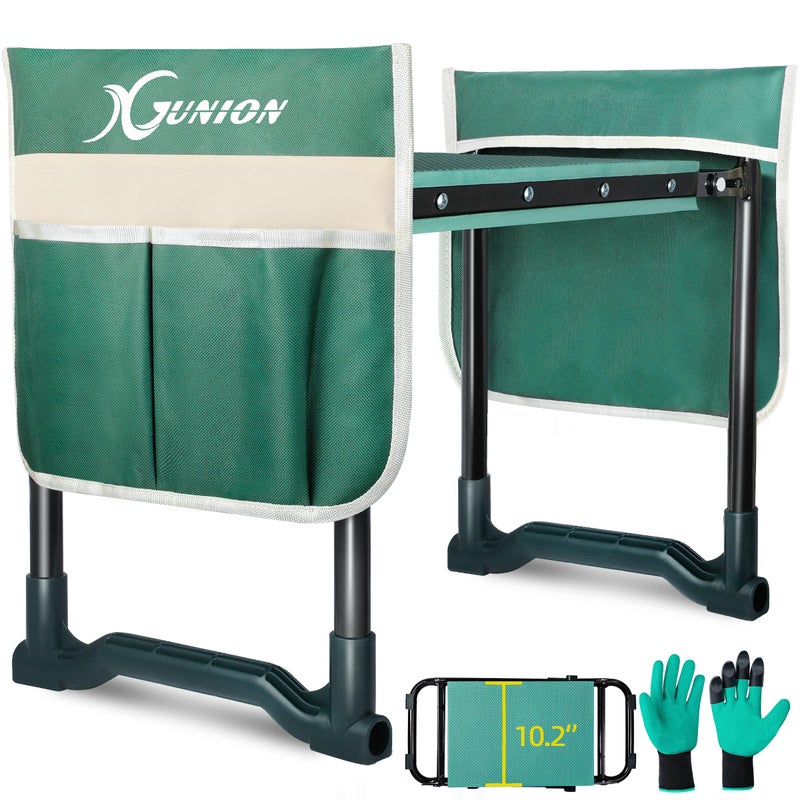 Xgunion Garden Kneeler and Seat Gardening Stool Heavy Duty Garden Kneeling Bench with Handles Seat Bench Comes with Tool Pouch  Gloves Gardening Gifts for Seniors Women  Men Green