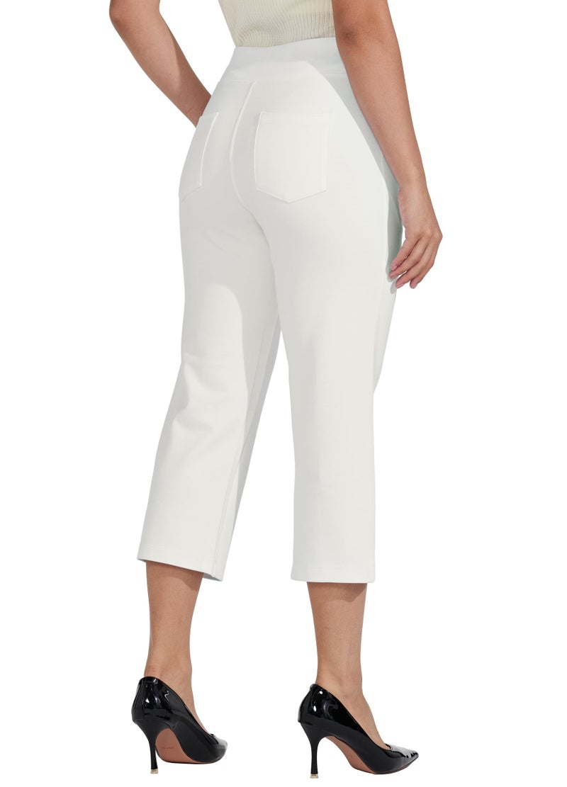 Willit Women's Capri Pants Dress Yoga Capri Stretch Business Work Casual Capris Straight Leg Office Pants 21" White M - Image 3