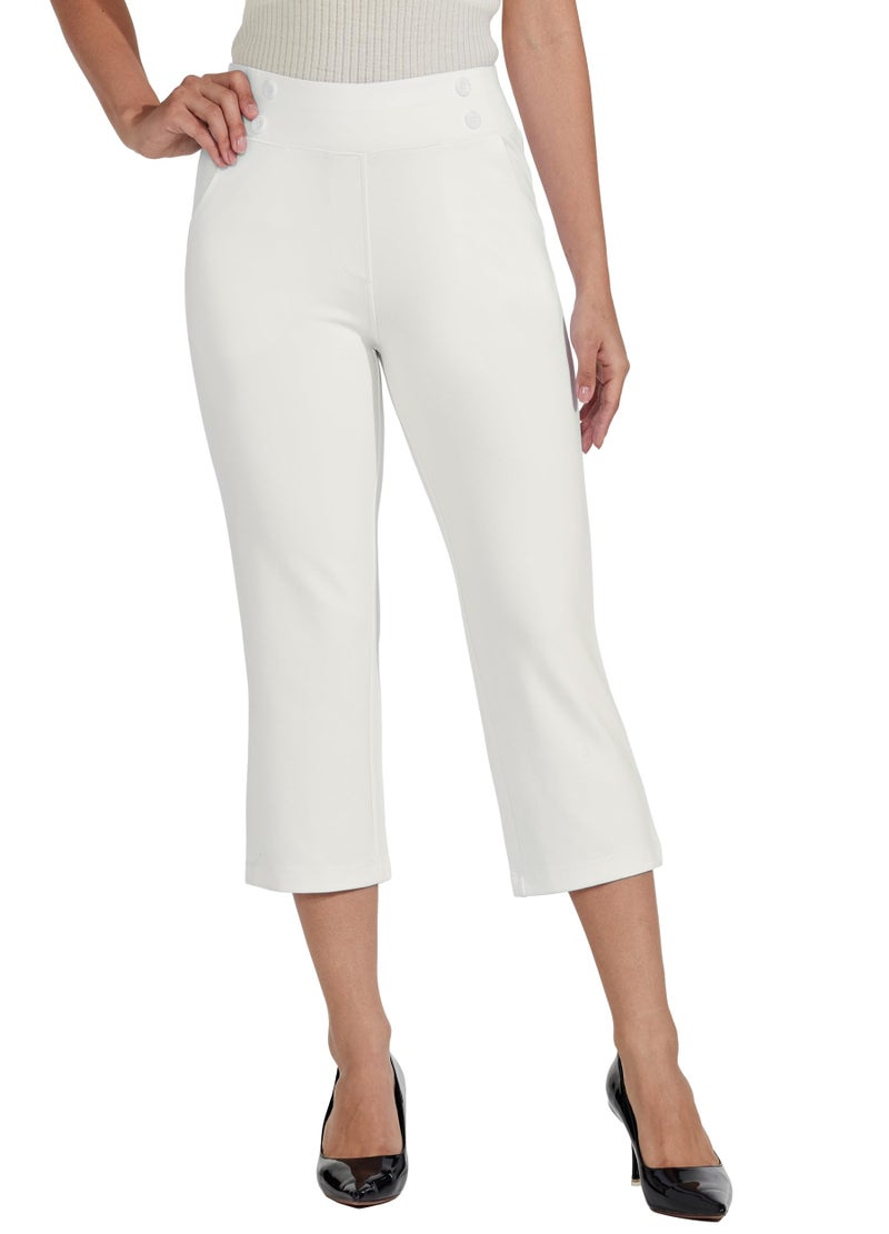 Willit Women's Capri Pants Dress Yoga Capri Stretch Business Work Casual Capris Straight Leg Office Pants 21" White M - Image 2