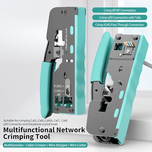 XIKKART Tool Kit | Cat7 Crimping Tool | Passthrough RJ45, With Ethernet Network lan Cable Wire Stripper And Cutter Tool for Compatible with Connectors Cat5 Cat5e Cat6 Cat6A Cat7 and RJ11 RJ45 STP/UTP - Image 2
