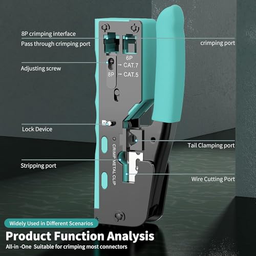 XIKKART Tool Kit | Cat7 Crimping Tool | Passthrough RJ45, With Ethernet Network lan Cable Wire Stripper And Cutter Tool for Compatible with Connectors Cat5 Cat5e Cat6 Cat6A Cat7 and RJ11 RJ45 STP/UTP - Image 4