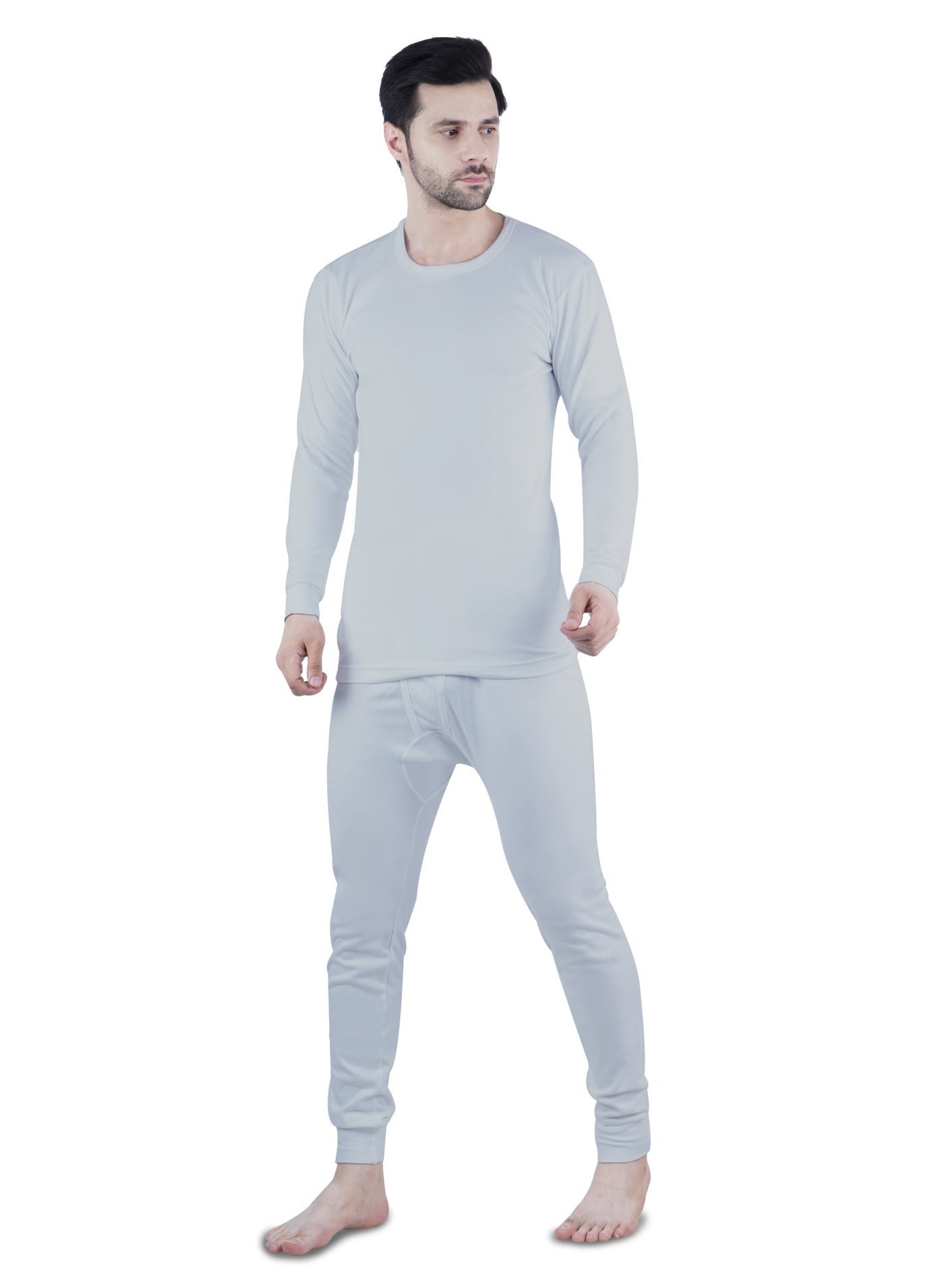 White Leaf Men’s Winter Innerwear 2PC Set Grey Melange | 100% Cotton 240 GSM Thermal Wear | Warm Breathable Body Fit | ECAS Certified