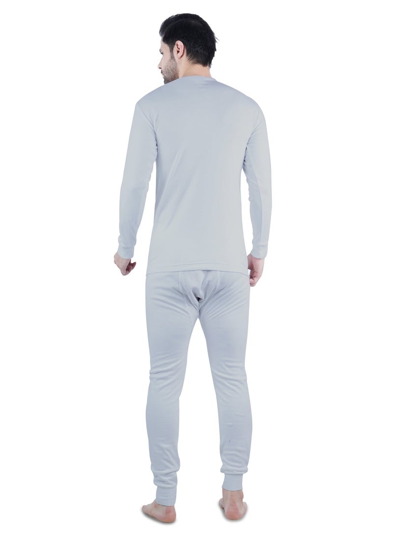 White Leaf Men’s Winter Innerwear 2PC Set Grey Melange | 100% Cotton 240 GSM Thermal Wear | Warm Breathable Body Fit | ECAS Certified - Image 3