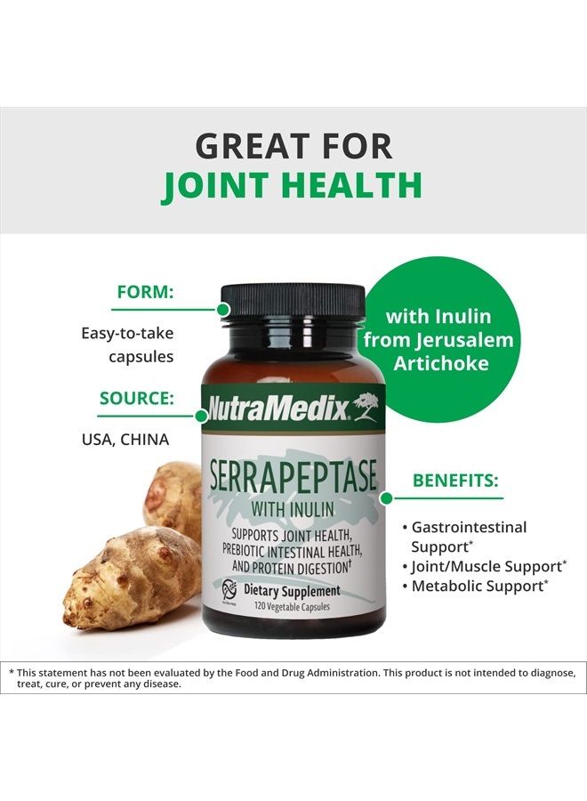 Nutramedix Serrapeptase Capsules - Proteolytic Digestive Enzymes Supplement for Digestive Health, Gut Health, Sinus Function & Joint Support (120 Vegetarian Capsules) - Image 2