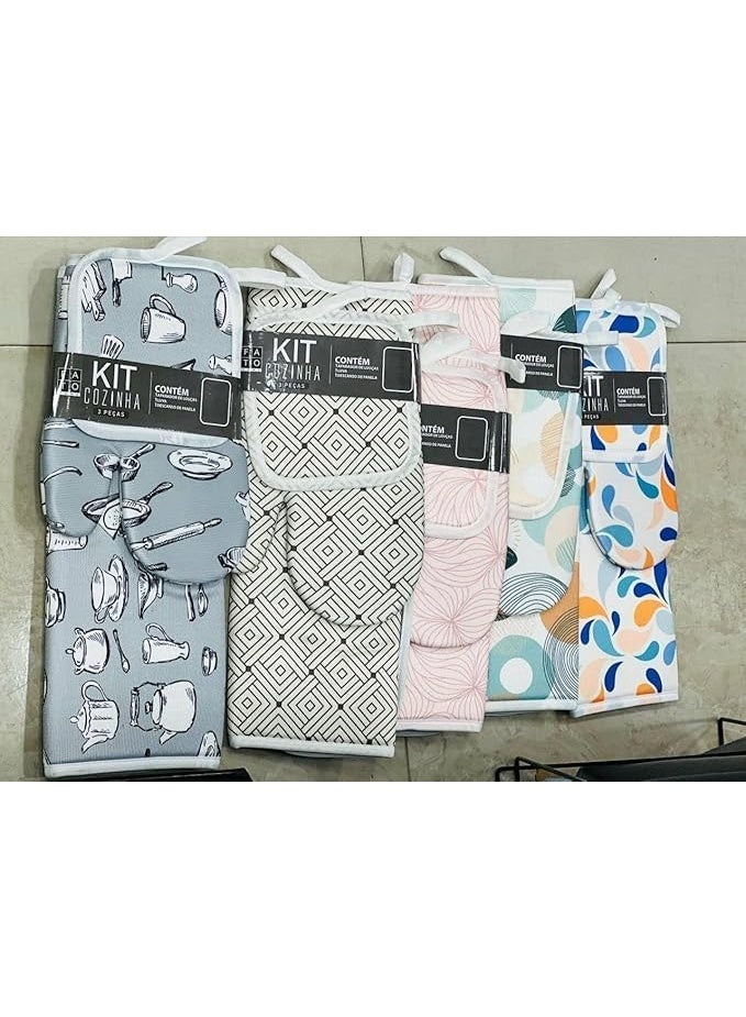 طقم مجفف مطبخ، 3 قطع، خامة سريعة الجفاف، يشمل قفازًا وحامل صينية، باللون الأخضر. - Image 3