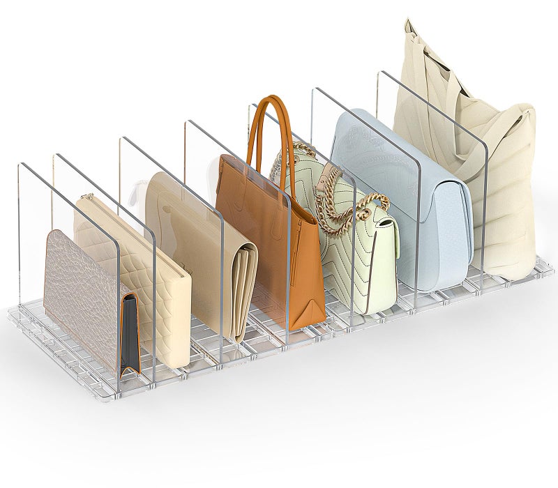 SortNStore Bag  Purse Organizer for Closet Adjustable Clear Handbag Storage Shelf  Plastic Clutch Dividers for Closet Organizers and Storage  Keep Carteras  Pocketbook Upright