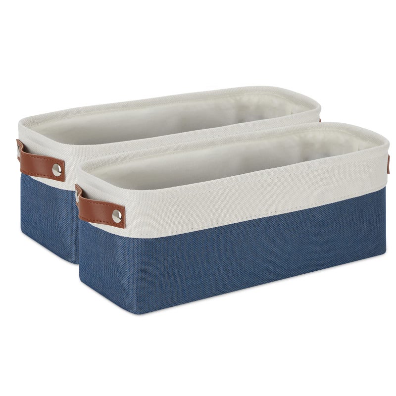 DULLEMELO Toilet Paper Baskets for Storage 15x6x55 Small Rectangular Baskets for Towels 2 Pack Collapsible Fabric for Organizing ClosetShelfToys WhiteBlue