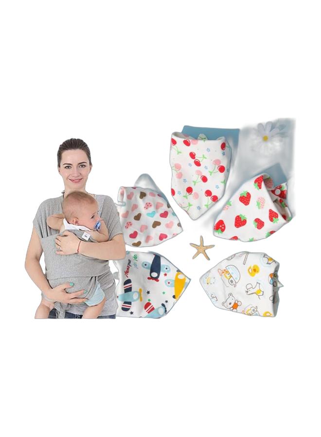 Baby Wrap Carrier Nursing Cover Blanket for Newborn and Infant, Gray with Bag & Cotton Baby bib set from 5-pack Triangle ShapeBundle - Image 1