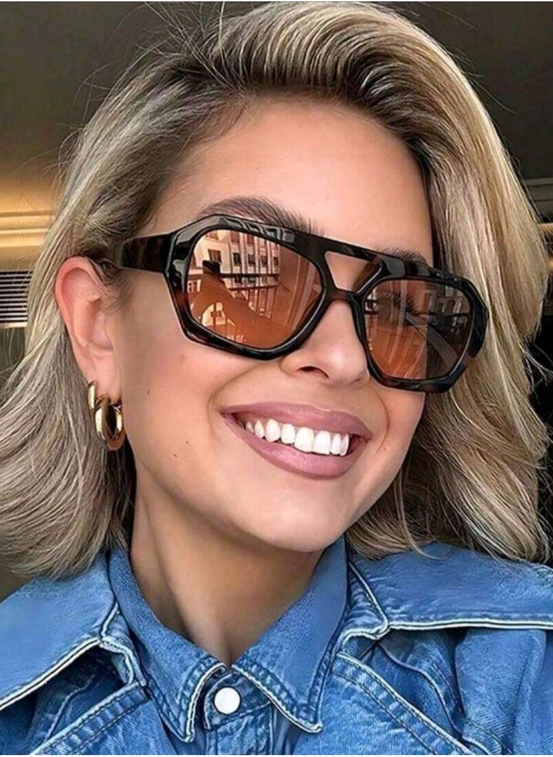 شي إن 1 قطعة نظارات شمسية شي ان مربعة ذات شعاع مزدوج جديدة عالية الجودة للنساء بتصميم ريترو  - Image 1
