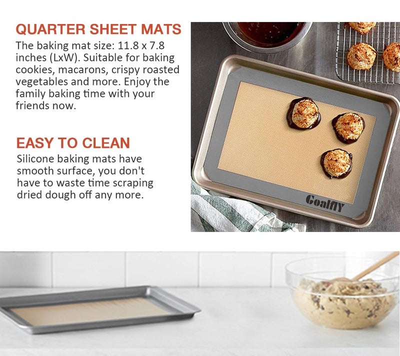 Goalfly Small Silicone Baking Mat Sheet (11.8 x 8.5 IN), 3 Pieces Baking Mat Set, Reusable Silicone Mat for Oven, Toaster, Baking Tray, Baking Pan (Red, Blue, Grey) - Image 5