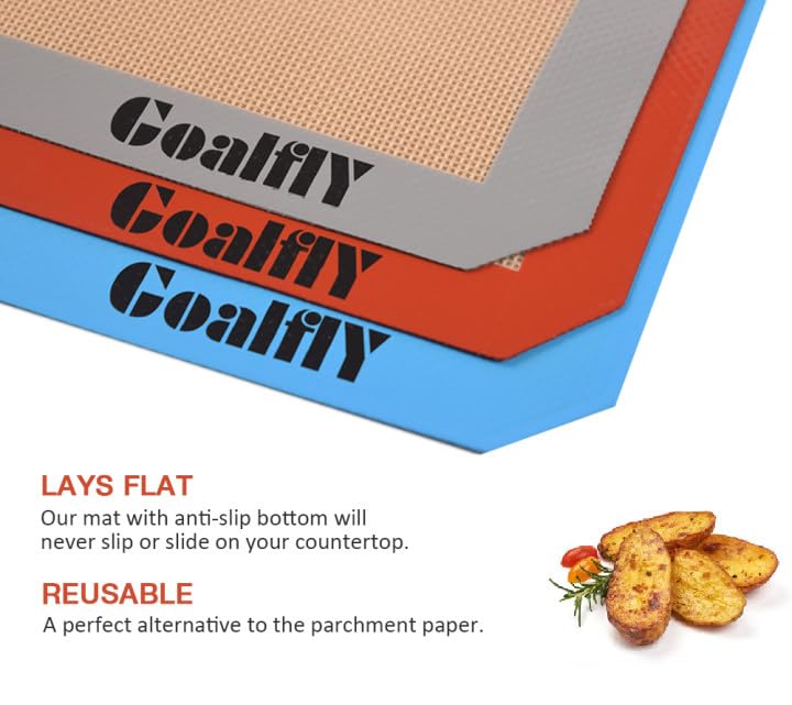 Goalfly Small Silicone Baking Mat Sheet (11.8 x 8.5 IN), 3 Pieces Baking Mat Set, Reusable Silicone Mat for Oven, Toaster, Baking Tray, Baking Pan (Red, Blue, Grey) - Image 4