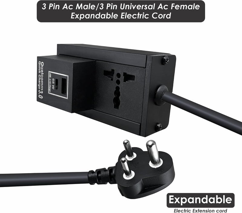 MX Extension Board with USB-C PD 65W & USB-A Port – Universal 3-Pin Socket, 6A to 13A, Flame-Retardant Body, Safety Shutter, 1.5 Meter Heavy-Duty Cable, Power Strip for Home & Office - Image 2
