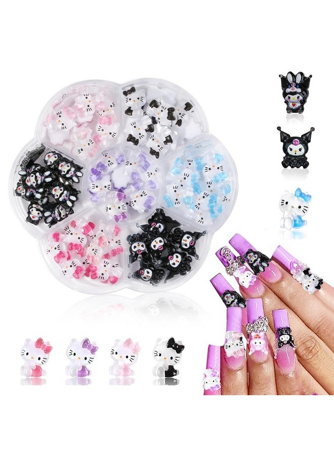 MAYCREATE� 70Pcs 3D Nail Decals Flatback Nail Decal Charms Sanrio Nail Decal Charms 7 Designs Kuromi and Kitty Themed Resin Cartoon Nail Decals Charms for DIY Nail Art, DIY Handcrafts, Decorations - Image 1
