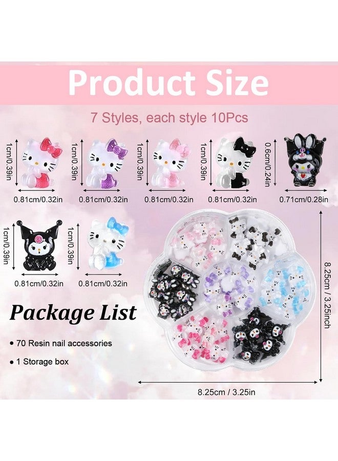MAYCREATE� 70Pcs 3D Nail Decals Flatback Nail Decal Charms Sanrio Nail Decal Charms 7 Designs Kuromi and Kitty Themed Resin Cartoon Nail Decals Charms for DIY Nail Art, DIY Handcrafts, Decorations - Image 2