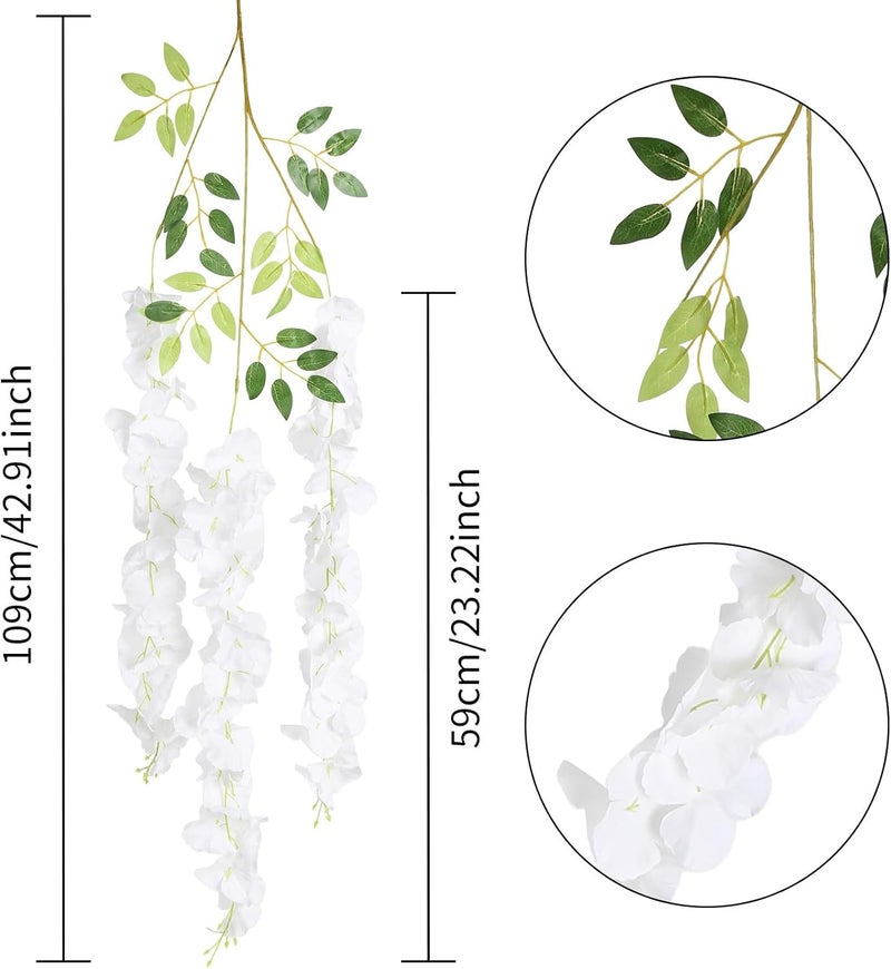 INSUNSIX 12pcs Wisteria Hanging Flowers 3.6ft Wisteria Artificial Flowers Vines White Silk Long Flowers Garland Fake Flower Ratta String for Wedding Arch Home Party Wall Backdrop Decorations (White) - Image 2