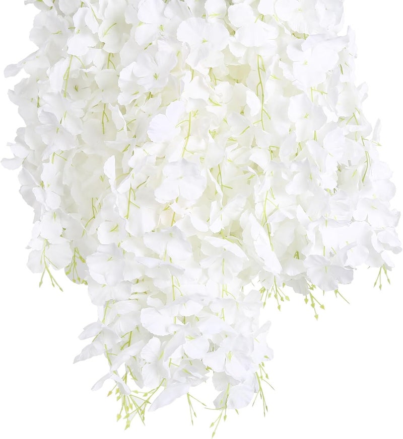 INSUNSIX 12pcs Wisteria Hanging Flowers 3.6ft Wisteria Artificial Flowers Vines White Silk Long Flowers Garland Fake Flower Ratta String for Wedding Arch Home Party Wall Backdrop Decorations (White) - Image 4