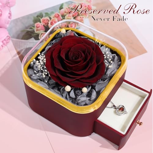 Beferr Mothers Day Forever Rose with Necklace for Mom Birthday Gifts Preserved Roses Eternal Flower for Delivery Fresh Flowers Gifts for Mother Wife Her Grandma Sister Daughter Girls Friends - Image 3