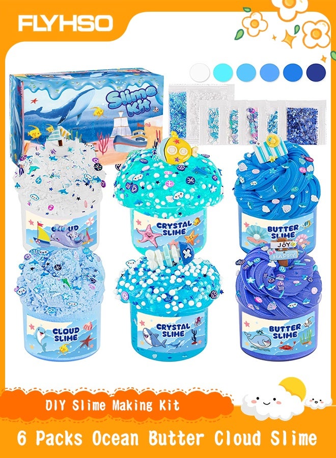 FLYHSO 6 Pack Slimes, Blue Slime Kit, Butter Cloud Slime for Boys Girls Ages 8-12,Toys for Girls and Boys, Slime Party Favors Goodie Bag Stuffers, 4 5 6 7 8 9 10 Year Old Girl Birthday Gift Cute Stuff - Image 1
