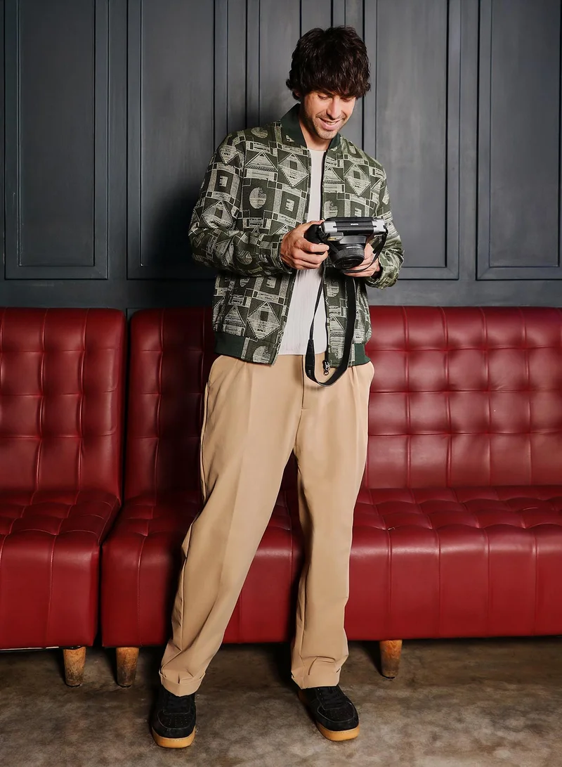 CAHOOT  Men's Dark Olive Geometric-Jacquard Bomber Jacket for Men | Best Price UAE