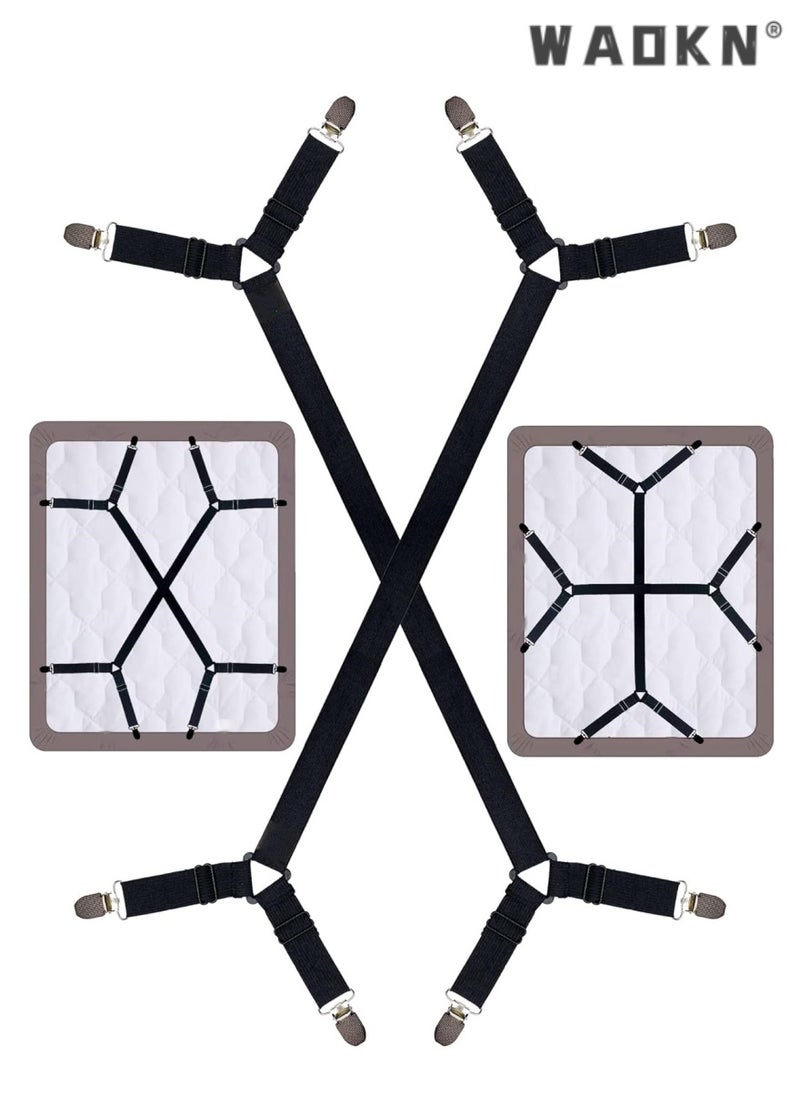 WAOKN High Quality Multi-Function Sheet Clips Cross Sheet Fixing Straps Suitable for Bedding Sheet Clips and Sheet Fixing Elastic Band Sheet Suspender Fastener 2pcs/Set White  - Image 1
