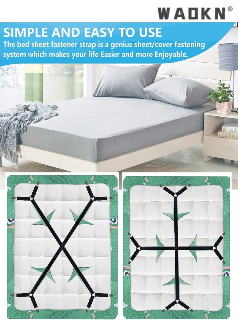 WAOKN High Quality Multi-Function Sheet Clips Cross Sheet Fixing Straps Suitable for Bedding Sheet Clips and Sheet Fixing Elastic Band Sheet Suspender Fastener 2pcs/Set White  - Image 2