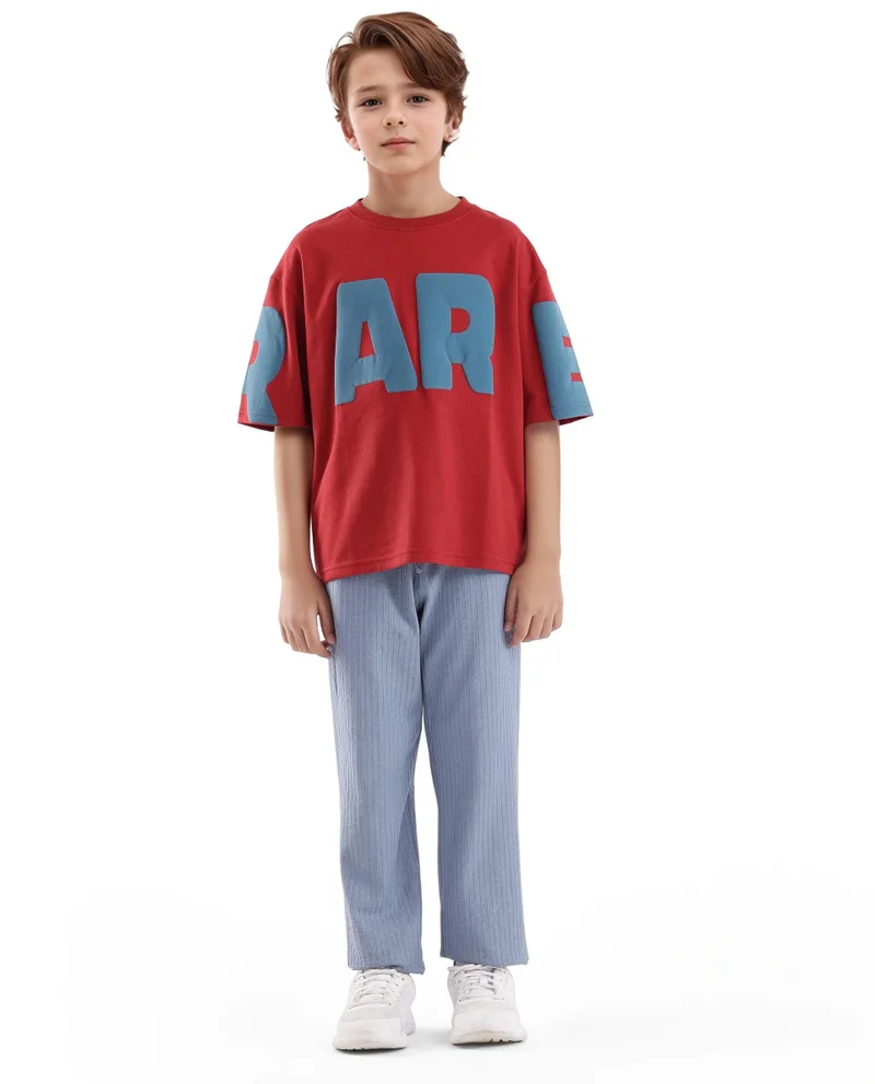 Rare Ones Rare Ones Kids Ras Dark Red Cotton Short Sleeve Crew Neck Placement Print Boxy Fit T-Shirt