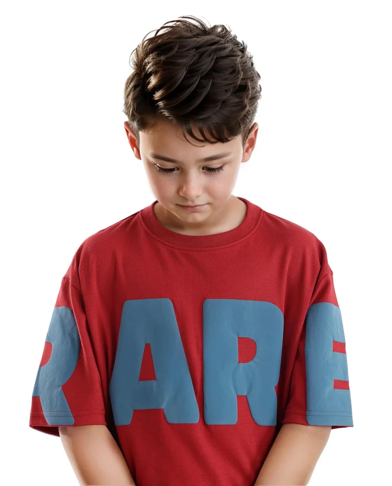 Rare Ones Rare Ones Kids Ras Dark Red Cotton Short Sleeve Crew Neck Placement Print Boxy Fit T-Shirt