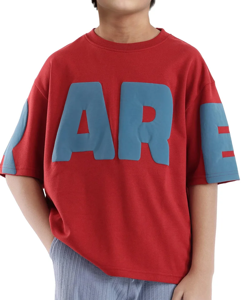 Rare Ones Rare Ones Kids Ras Dark Red Cotton Short Sleeve Crew Neck Placement Print Boxy Fit T-Shirt