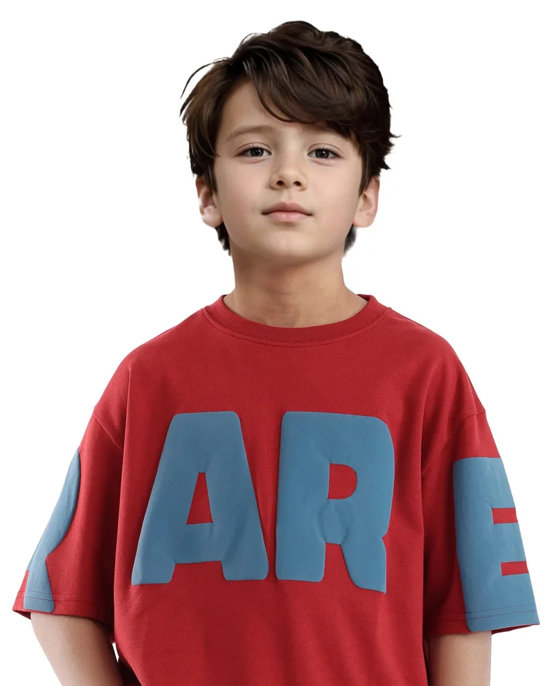 Rare Ones Rare Ones Kids Ras Dark Red Cotton Short Sleeve Crew Neck Placement Print Boxy Fit T-Shirt