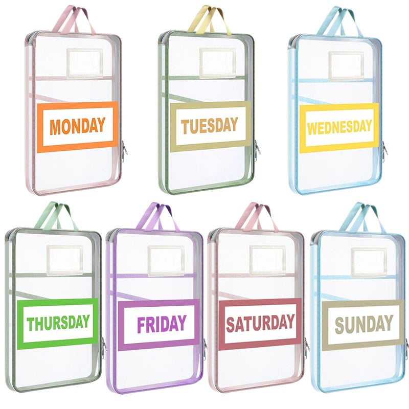 NUOLUTH Weekly Clothes Organizer For Kids:7 Pack Colored Mesh Zipper Pouches A4 Size Breathable Storage Bags with Handles for Travel and Camping,kids travel essentials - Image 1