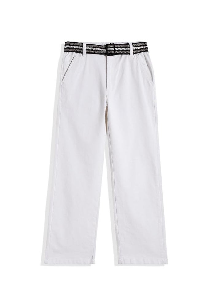 CAVIO Boys Cotton Solid Regular Fit Trousers with Belt - White - Image 1