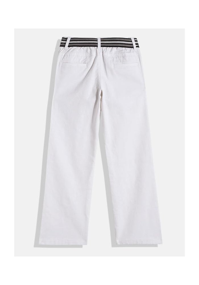 CAVIO Boys Cotton Solid Regular Fit Trousers with Belt - White - Image 2