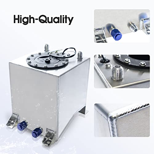 GSTP Universal 2.5 Gallon 10L Fuel Cell Tank with Cap and Level Sender Polished Aluminum Silver - Image 2