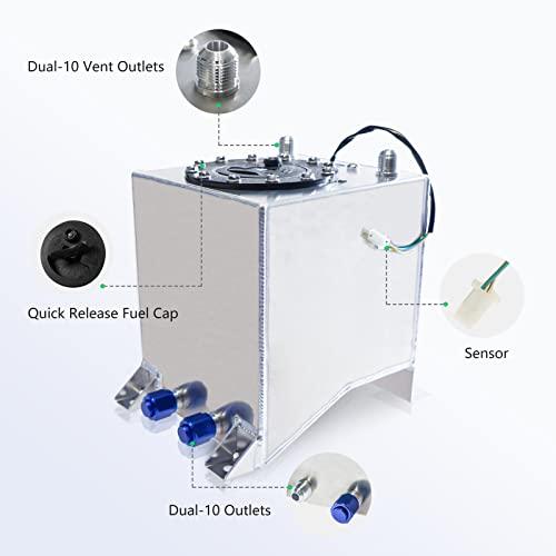 GSTP Universal 2.5 Gallon 10L Fuel Cell Tank with Cap and Level Sender Polished Aluminum Silver - Image 5