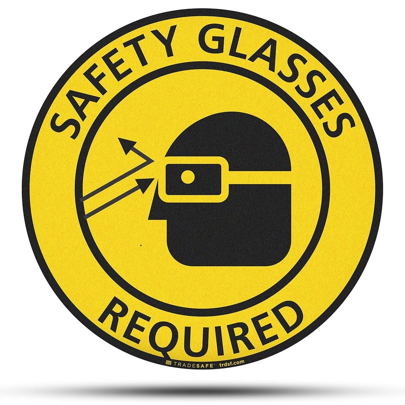 TRADESAFE Safety Glasses Required Anti-Slip Floor Sticker - Eye Protection Required Caution Sign, Peel and Stick Adhesive Vinyl Sign, ANSI-Compliant, 17” Diameter Round Sticker - Image 1