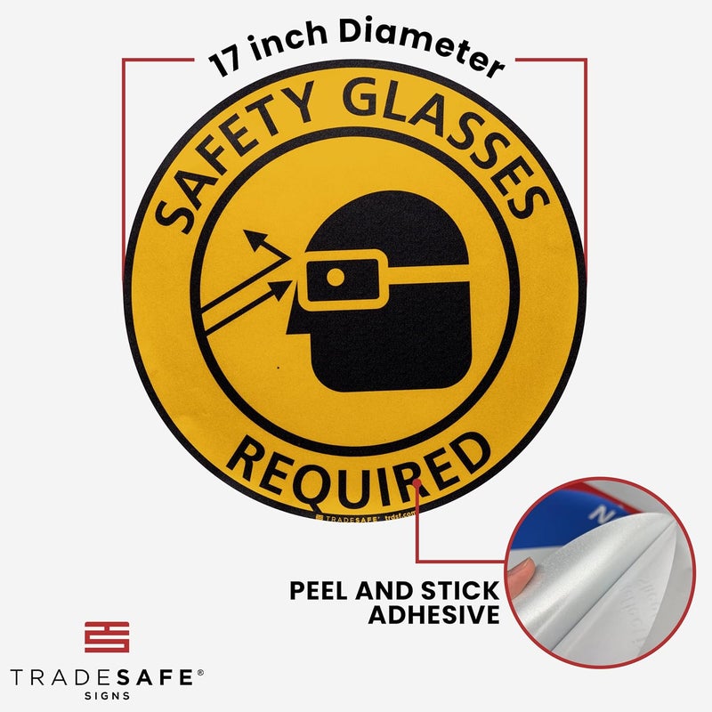 TRADESAFE Safety Glasses Required Anti-Slip Floor Sticker - Eye Protection Required Caution Sign, Peel and Stick Adhesive Vinyl Sign, ANSI-Compliant, 17” Diameter Round Sticker - Image 3
