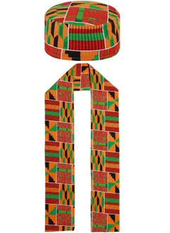 2 Pcs African Kente Pattern Kufi Hat Kente Kufi Hat Men Hat and Kente African Print Stole Sash for Black African History Men Women Kids