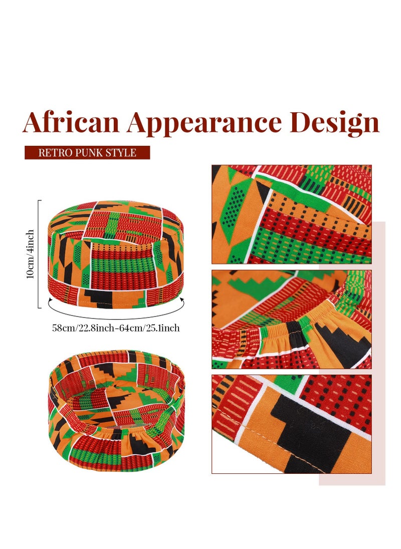 KASTWAVE - 2 Pcs African Kente Pattern Kufi Hat Kente Kufi Hat Men Hat and Kente African Print Stole Sash for Black African History Men Women Kids - Image 1