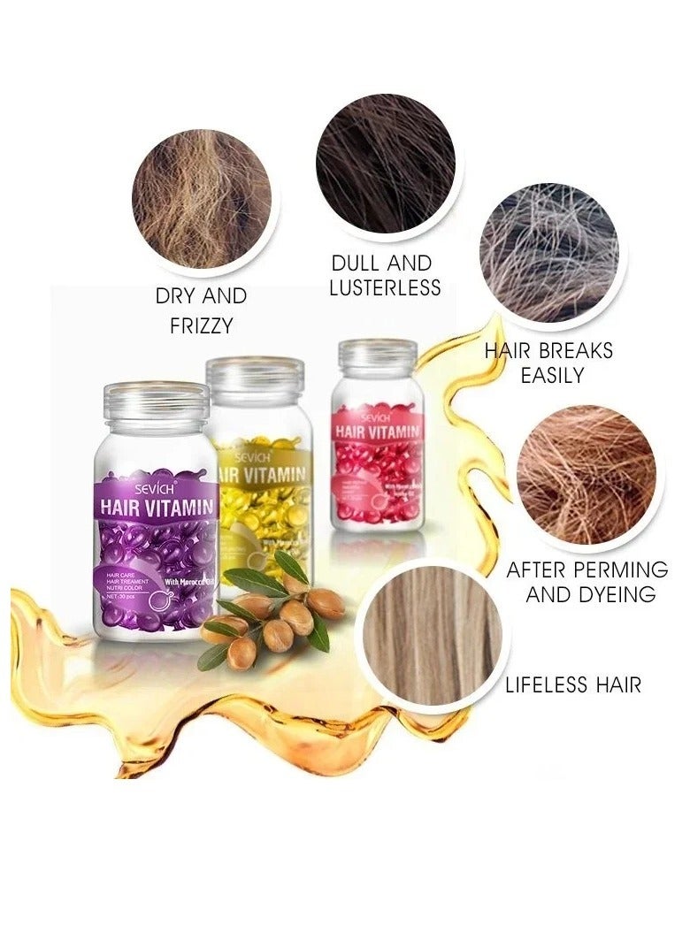 Sevich كبسولة مصل فيتامين للشعر، كبسولة فيتامين لشعر ناعم وحريري، كبسولات زيت مصل علاج الشعر بفيتامينات A وC وE، خلاصة ترطيب الشعر لإصلاح الشعر، (أحمر، 1 زجاجة (30 كبسولة)) - Image 3