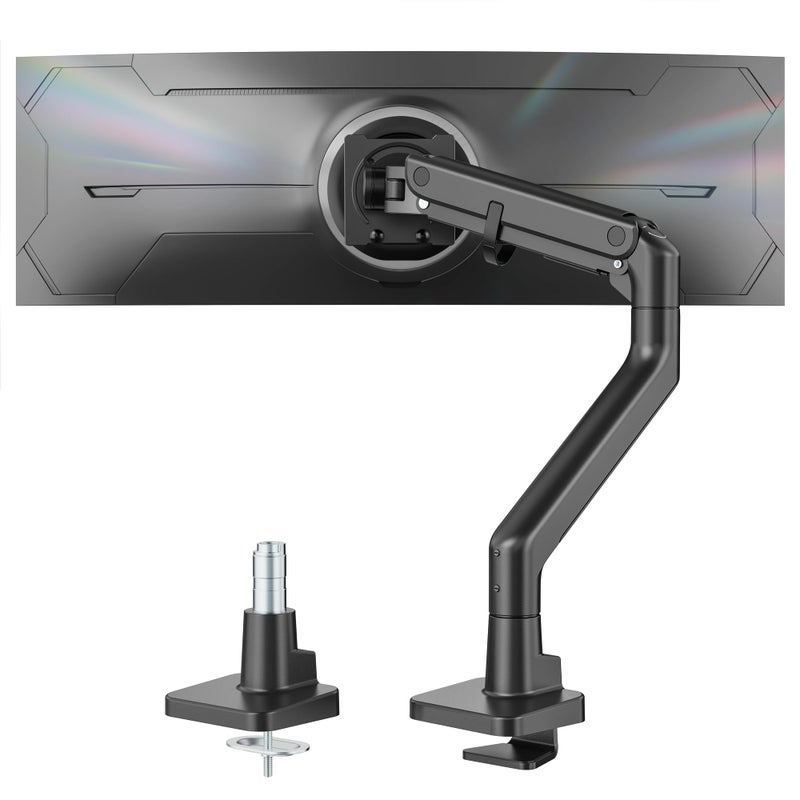 monTEK Heavy-Duty Monitor Arm for 17-57" Ultrawide Curved Screen, Supports up to 59.4 lbs, Adjustable Gas Spring Arm, 75/100 VESA Mount, Clamp & Grommet Desk Monitor Mount Single, Black - Image 1