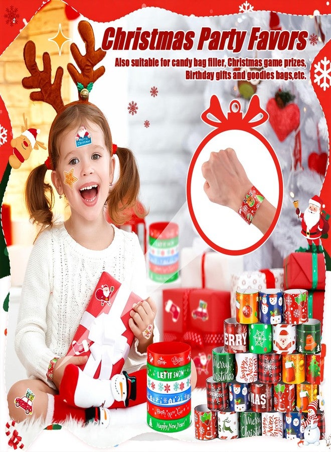 LUYI 98 PCS Christmas Slap Bracelets Rubber Wristbands and Stickers Set Xmas Slap Bracelets Bulk for Christmas Party Favors Toys Supplies Goodies Stocking Stuffers Classroom Prizes Gifts - Image 5