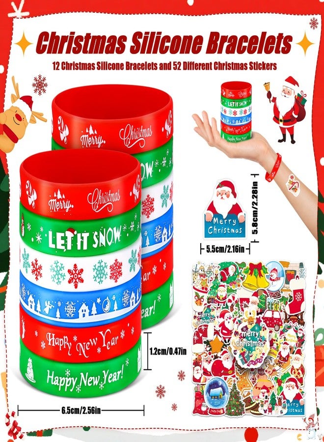 LUYI 98 PCS Christmas Slap Bracelets Rubber Wristbands and Stickers Set Xmas Slap Bracelets Bulk for Christmas Party Favors Toys Supplies Goodies Stocking Stuffers Classroom Prizes Gifts - Image 3