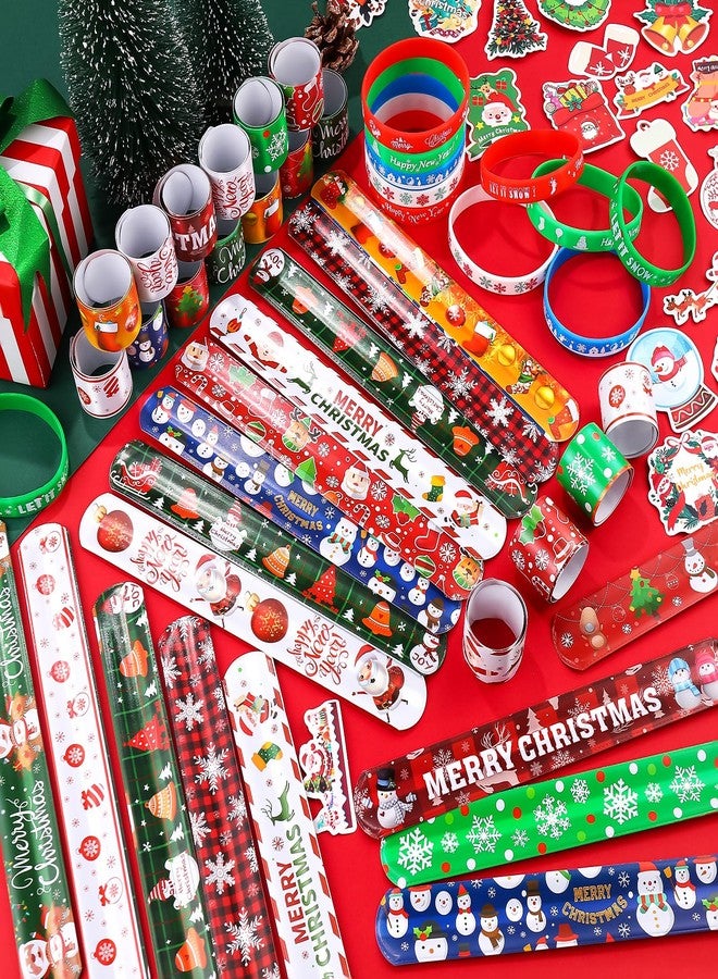 LUYI 98 PCS Christmas Slap Bracelets Rubber Wristbands and Stickers Set Xmas Slap Bracelets Bulk for Christmas Party Favors Toys Supplies Goodies Stocking Stuffers Classroom Prizes Gifts - Image 4