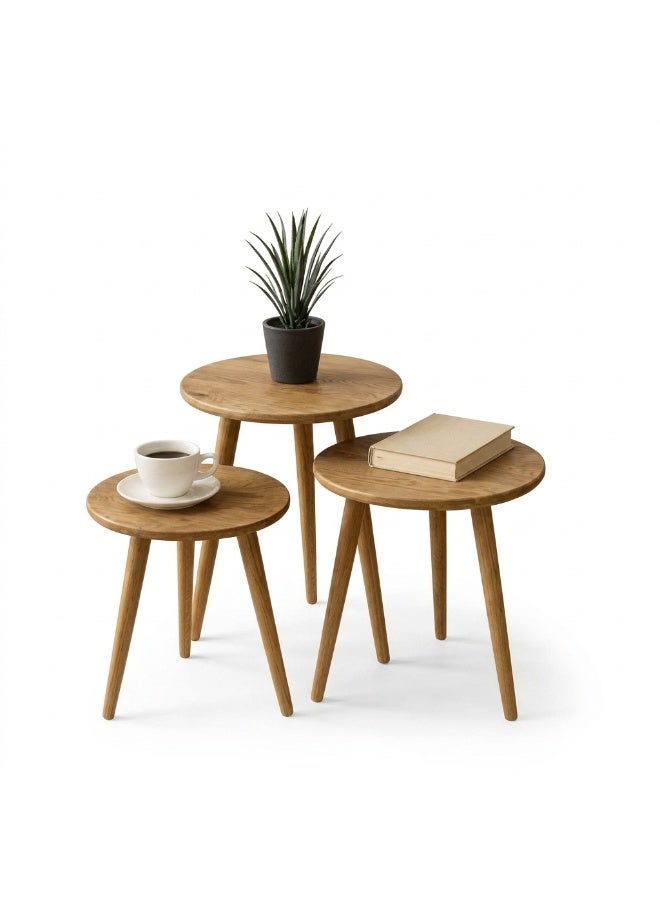 3-Piece Rustic Wooden Round Nesting Side Table Set, 39x39x50 cm - Image 1
