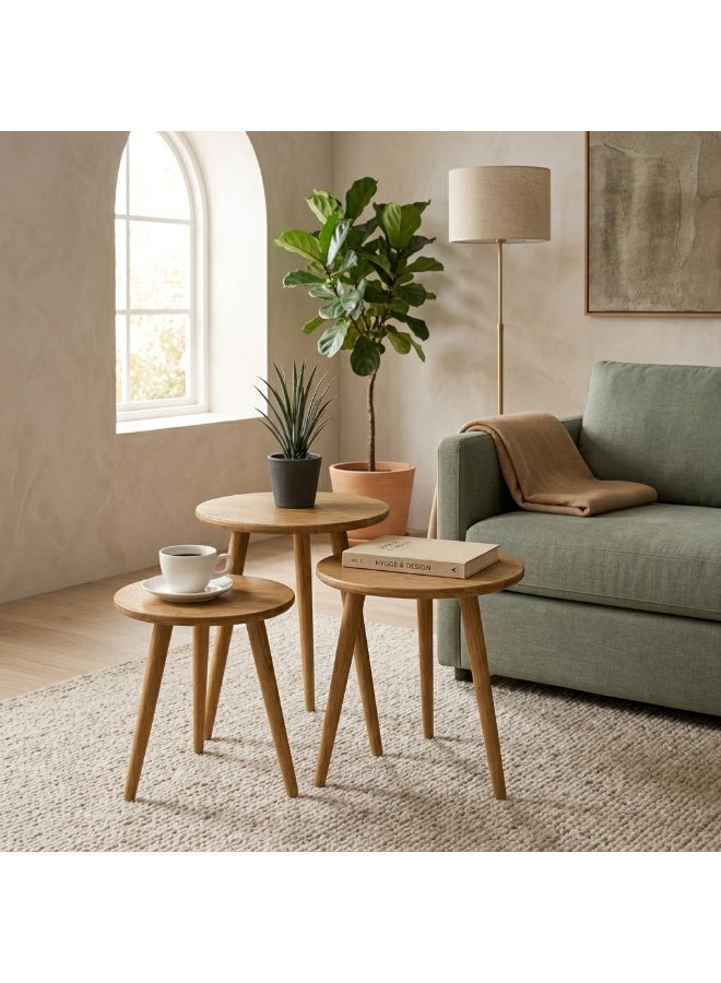 3-Piece Rustic Wooden Round Nesting Side Table Set, 39x39x50 cm - Image 3